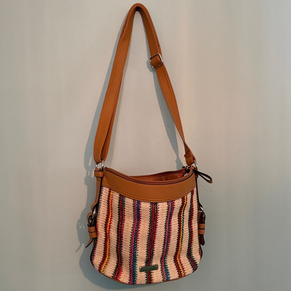 Rosetti Multicolor Woven Crossbody with Tan Trim - Picture 1 of 4